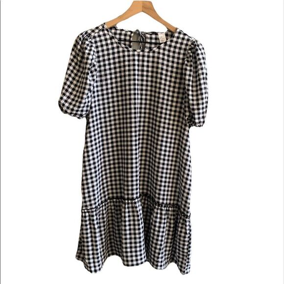 H&M Divided Gingham Check Black and White Babydoll Dress Short Sleeve NWT Medium - Picture 1 of 9